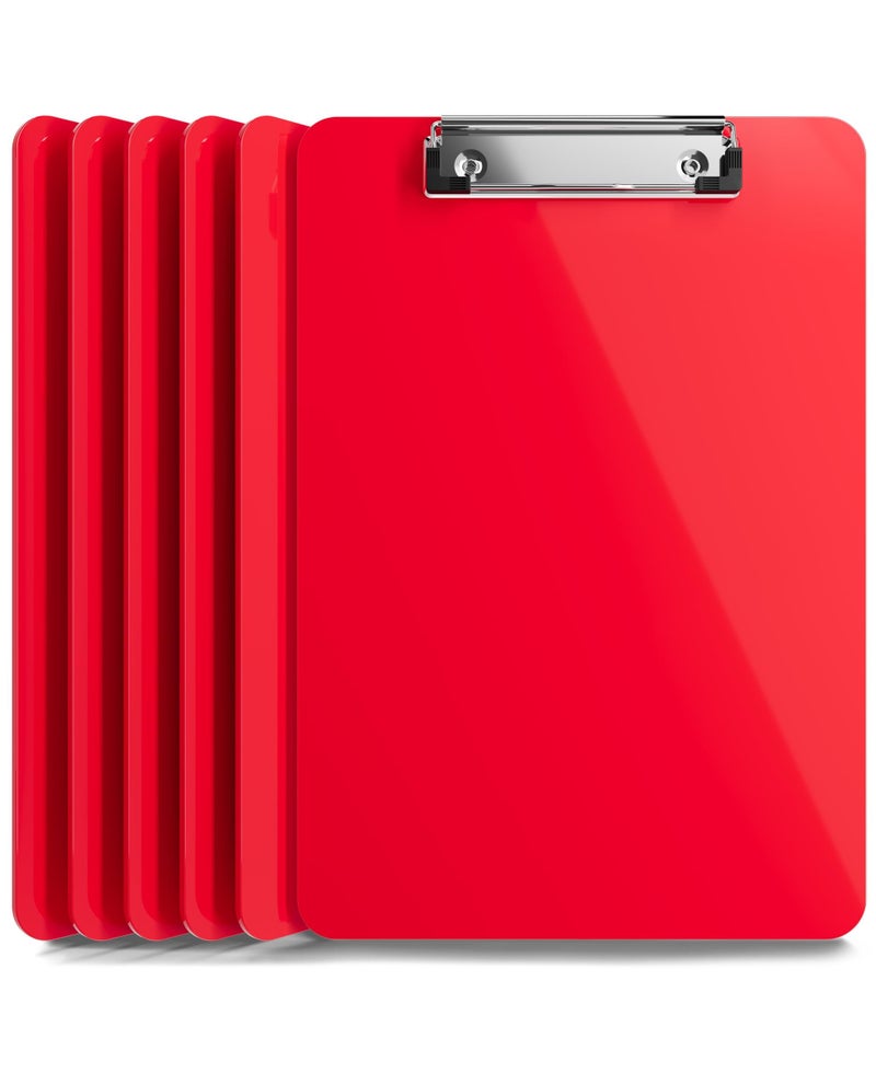 Office Solutions Direct Plastic Clipboards (Set of 6) Multi Pack Clipboard (Red) Strong 12.5 x 9 Inch | Holds 100 Sheets! Acrylic Clipboards with Low Profile Clip | Cute Aesthetic College School Supplies for Girls and Boys - Image 1